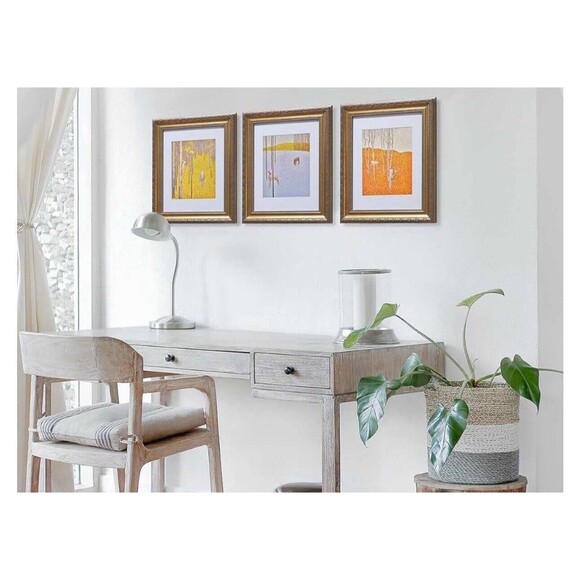 Antique Gold Frame Stippling Landscape Deer Canvas Paintings Set of 3 11x14 NEW - Picture 4 of 7